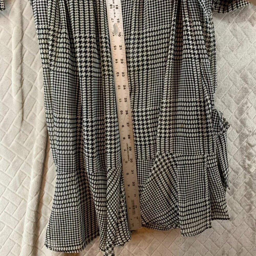 Calvin Klein Womens M Mini Dress Black White Houndstooth Long Sleeve with Belt - Picture 11 of 16